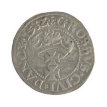 Gdansk grosz, Sigismund I the Old (King of Poland; 1506–1548). Obverse: Crowned male bust in