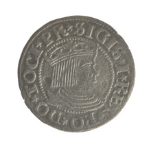 Gdansk grosz, Sigismund I the Old (King of Poland; 1506–1548). Obverse: Crowned male bust in