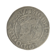 Gdansk grosz, Sigismund I the Old (King of Poland; 1506–1548). Obverse: Crowned male bust in