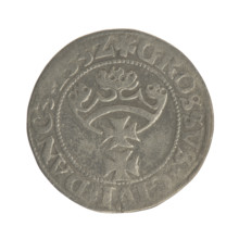 Gdansk grosz, Sigismund I the Old (King of Poland; 1506–1548). Silver coin (grosz). Obverse: