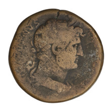 Sestertius of Hadrian (76–138; Roman emperor 117–138). Obverse: head of Hadrian in laurel wreath