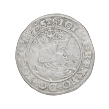 Prussian grosz, Sigismund I the Old (King of Poland; 1506–1548). Obverse: Crowned male bust in
