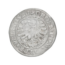 Prussian grosz, Sigismund I the Old (King of Poland; 1506–1548). Obverse: Crowned male bust in