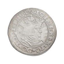 Prussian grosz, Sigismund I the Old (King of Poland; 1506–1548). Obverse: Crowned male bust in