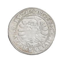 Prussian grosz, Sigismund I the Old (King of Poland; 1506–1548). Obverse: Crowned male bust in