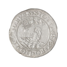 Prussian grosz, Sigismund I the Old (King of Poland; 1506–1548). Obverse: Crowned male bust in