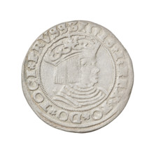 Prussian grosz, Sigismund I the Old (King of Poland; 1506–1548); 1528. Obverse: Crowned male bust