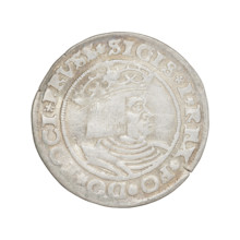 Prussian grosz, Sigismund I the Old (King of Poland; 1506–1548). Obverse: Crowned male bust in