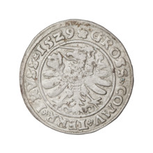 Prussian grosz, Sigismund I the Old (King of Poland; 1506–1548); obverse: crowned male bust in