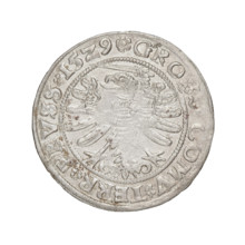 Prussian grosz, Sigismund I the Old (King of Poland; 1506–1548). Obverse: crowned male bust in