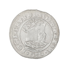 Prussian grosz, Sigismund I the Old (King of Poland; 1506–1548). Obverse: Crowned male bust in
