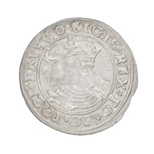 Prussian grosz, Sigismund I the Old (King of Poland; 1506–1548). Obverse: Crowned male bust in