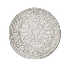 Prussian grosz, Sigismund I the Old (King of Poland; 1506–1548). Obverse: Crowned male bust in