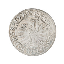 Prussian grosz, Sigismund I the Old (King of Poland; 1506–1548); 1530. Obverse: Crowned male bust