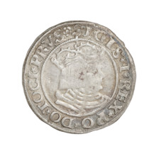 Prussian grosz, Sigismund I the Old (King of Poland; 1506–1548). Obverse: Crowned male bust in