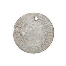Lithuanian half-grosz, Sigismund I the Old (king of Poland; 1506–1548). Obverse: Pogon turned left;