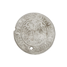 Lithuanian half-grosz, Sigismund I the Old (king of Poland; 1506–1548). Obverse: Pogon (Lithuanian