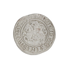 Lithuanian half-grosz, Sigismund I the Old (king of Poland; 1506–1548). Obverse: Pogon (Lithuanian