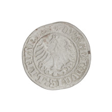 Lithuanian half-grosz, Sigismund I the Old (king of Poland; 1506–1548). Obverse: Pogon (Lithuanian