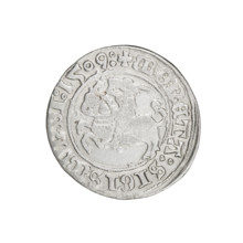 Lithuanian half-grosz, Sigismund I the Old (king of Poland; 1506–1548). Obverse: Pogon turned left;