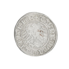 Lithuanian half-grosz, Sigismund I the Old (king of Poland, 1506–1548). Obverse: Pogon turned left;