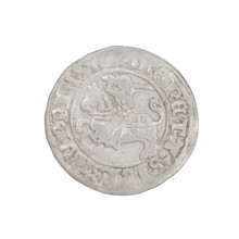 Lithuanian half-grosz, Sigismund I the Old (King of Poland; 1506–1548). Obverse: Pogon (Lithuanian