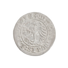 Lithuanian half-grosz, Sigismund I the Old (King of Poland; 1506–1548). Obverse: Pogon (mounted