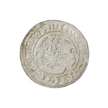 Lithuanian half-grosz, Sigismund I the Old (King of Poland; 1506–1548). Obverse: Pogon (Lithuanian