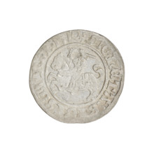 Lithuanian half-grosz, Sigismund I the Old (King of Poland; 1506–1548). Obverse: Pogon (Lithuanian