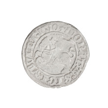 Lithuanian half-grosz, Sigismund I the Old (King of Poland; 1506–1548). Obverse: Pogon (Lithuanian