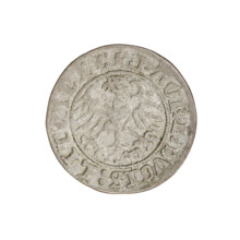 Lithuanian half-grosz, Sigismund I the Old (King of Poland; 1506–1548). Obverse: Pogon (mounted