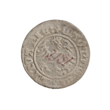 Lithuanian half-grosz, Sigismund I the Old (king of Poland; 1506–1548). Obverse: Pogon turned left;