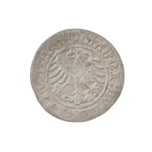 Lithuanian half-grosz, Sigismund I the Old (King of Poland; 1506–1548). Obverse: Pogon turned left;