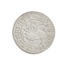 Lithuanian half-grosz, Sigismund I the Old (King of Poland; 1506–1548). Obverse: Pogon (Lithuanian