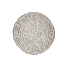 Lithuanian half-grosz, Sigismund I the Old (King of Poland; 1506–1548). Obverse: Pogon (Lithuanian