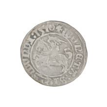 Lithuanian half-grosz, Sigismund I the Old (King of Poland; 1506–1548). Obverse: Pogon (Lithuanian