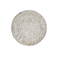 Lithuanian half-grosz, Sigismund I the Old (king of Poland; 1506–1548). Obverse: Pogon (Lithuanian