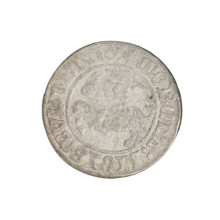 Lithuanian half-grosz, Sigismund I the Old (King of Poland; 1506–1548). Obverse: Pogon (Lithuanian