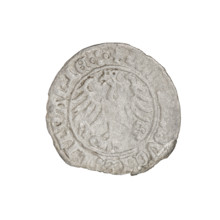 Lithuanian half-grosz, Sigismund I the Old (king of Poland; 1506–1548). Obverse: Pogon (Lithuanian