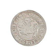 Lithuanian half-grosz, Sigismund I the Old (king of Poland; 1506–1548). Obverse: Pogon (Lithuanian