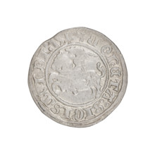 Lithuanian half-grosz, Sigismund I the Old (king of Poland, 1506–1548). Obverse: Pogon (mounted