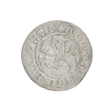 Lithuanian half-grosz, Sigismund I the Old (king of Poland; 1506–1548). Obverse: Pogon (Lithuanian
