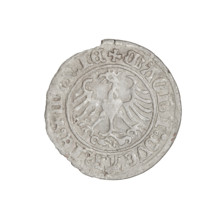 Lithuanian half-grosz, Sigismund I the Old (king of Poland; 1506–1548). Obverse: Pogon (Lithuanian
