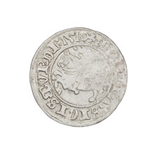 Lithuanian half-grosz, Sigismund I the Old (king of Poland; 1506–1548). Obverse: Pogon (Lithuanian