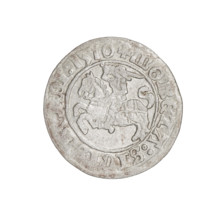 Lithuanian half-grosz, Sigismund I the Old (king of Poland; 1506–1548); Obverse: Pogon (mounted