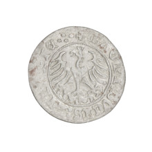 Lithuanian half-grosz, Sigismund I the Old (king of Poland; 1506–1548). Obverse: Pogon (Lithuanian