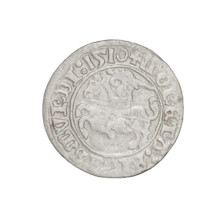 Lithuanian half-grosz, Sigismund I the Old (king of Poland; 1506–1548). Obverse: Pogon (Lithuanian