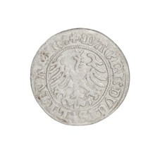 Lithuanian half-grosz, Sigismund I the Old (king of Poland; 1506–1548). Obverse: Pogon (Lithuanian