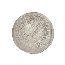 Lithuanian half-grosz, Sigismund I the Old (king of Poland; 1506–1548). Obverse: Pogon (Lithuanian
