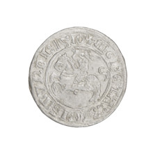 Lithuanian half-grosz, Sigismund I the Old (king of Poland; 1506–1548). Obverse: Pogon (Lithuanian